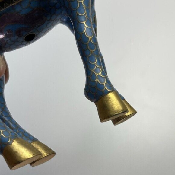 Vintage 20th Century Blue Enamel & Brass Cloisonné Horses Figurine 5" Home Art - Picture 9 of 16